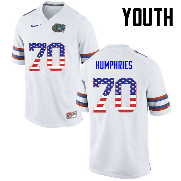 Youth Florida Gators #70 D.J. Humphries College Football USA Flag Fashion Jerseys-White